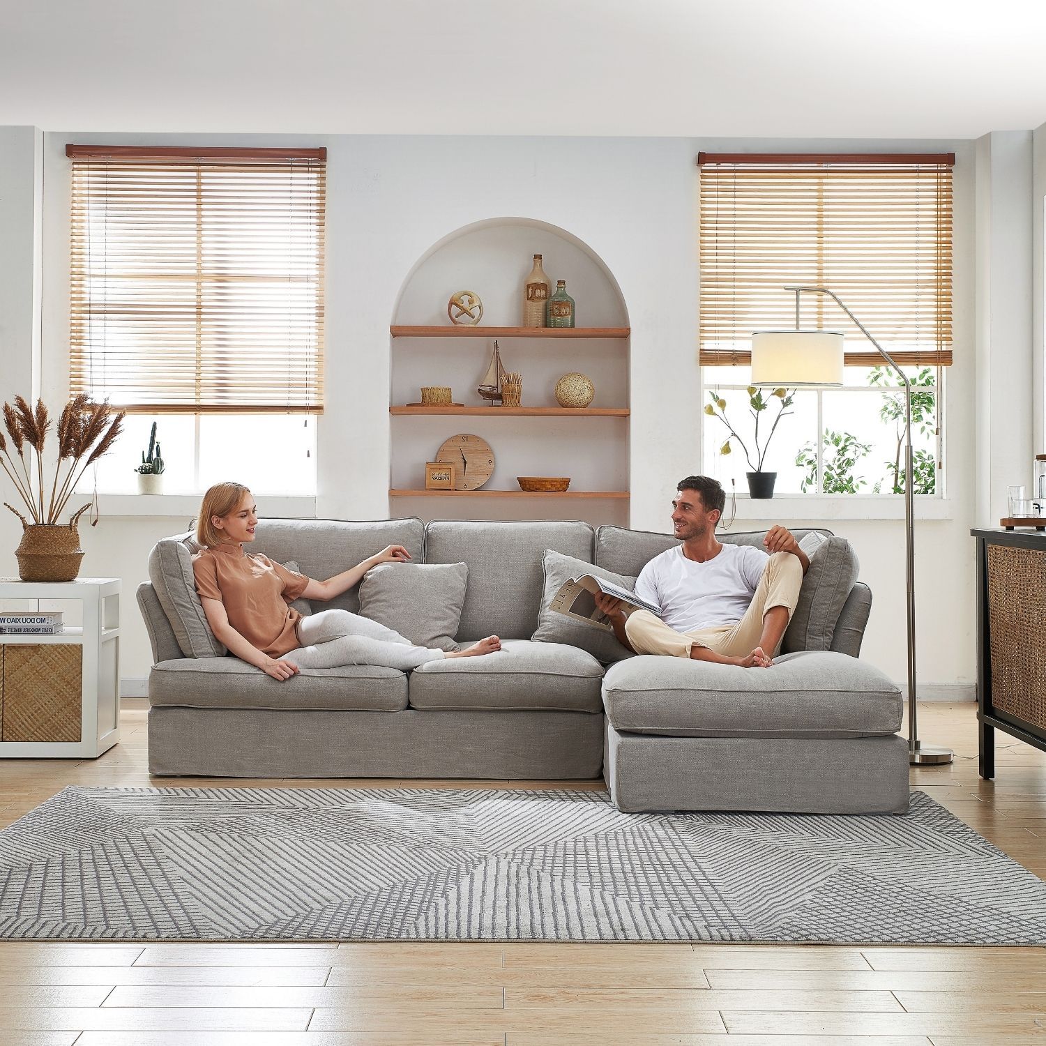 Chubby Sectional Sofa Lemons & Me 105 Inch Grey Linen Facing Right