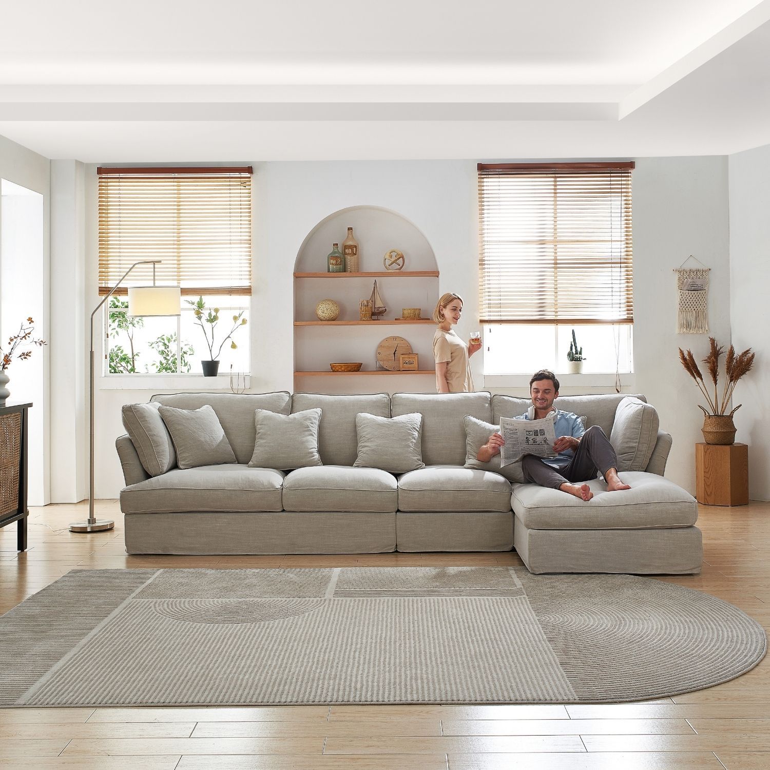 Chubby Sectional Sofa Lemons & Me 135 Inch Sand Linen Facing Right