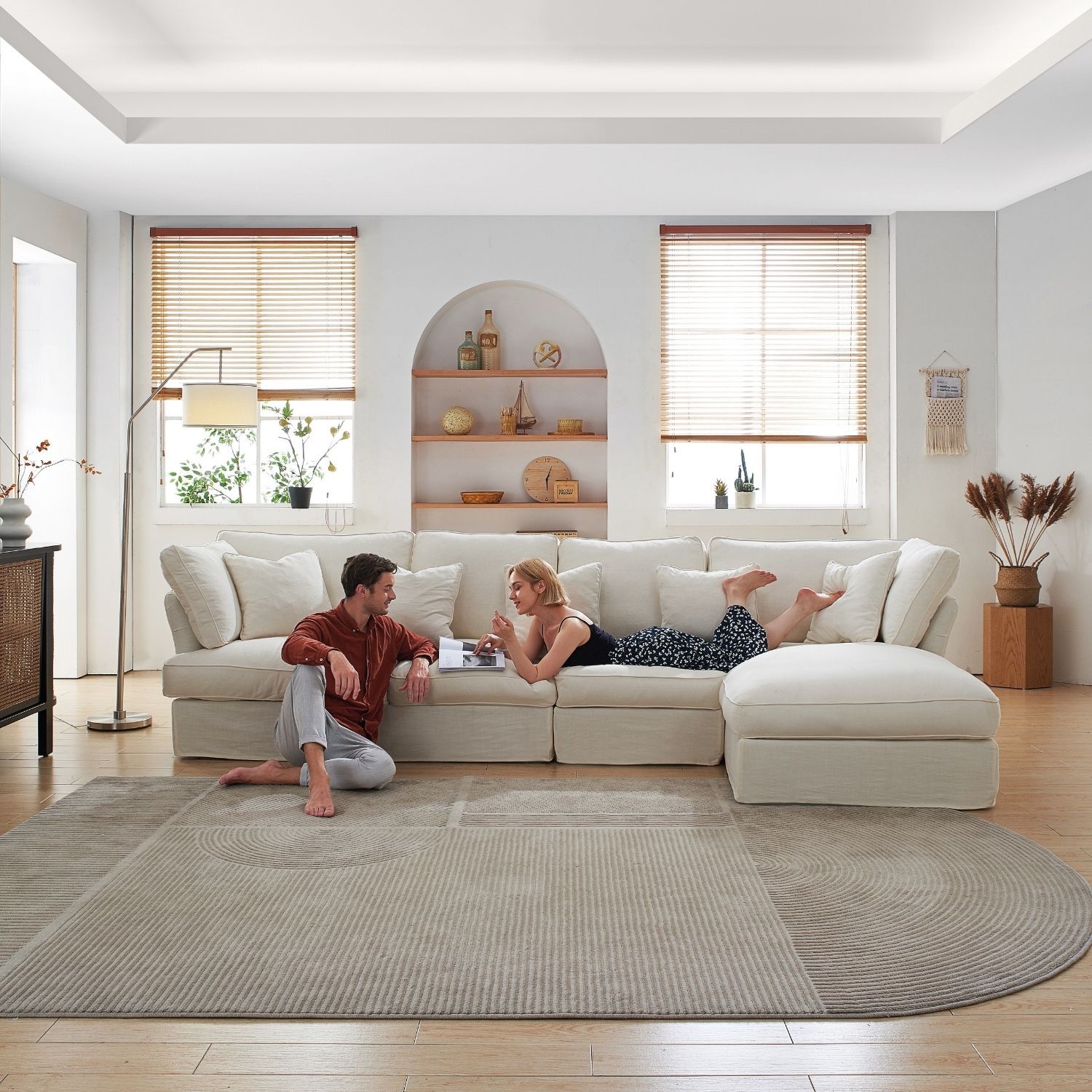 Chubby Sectional Sofa Lemons & Me 135 Inch White Linen Facing Right