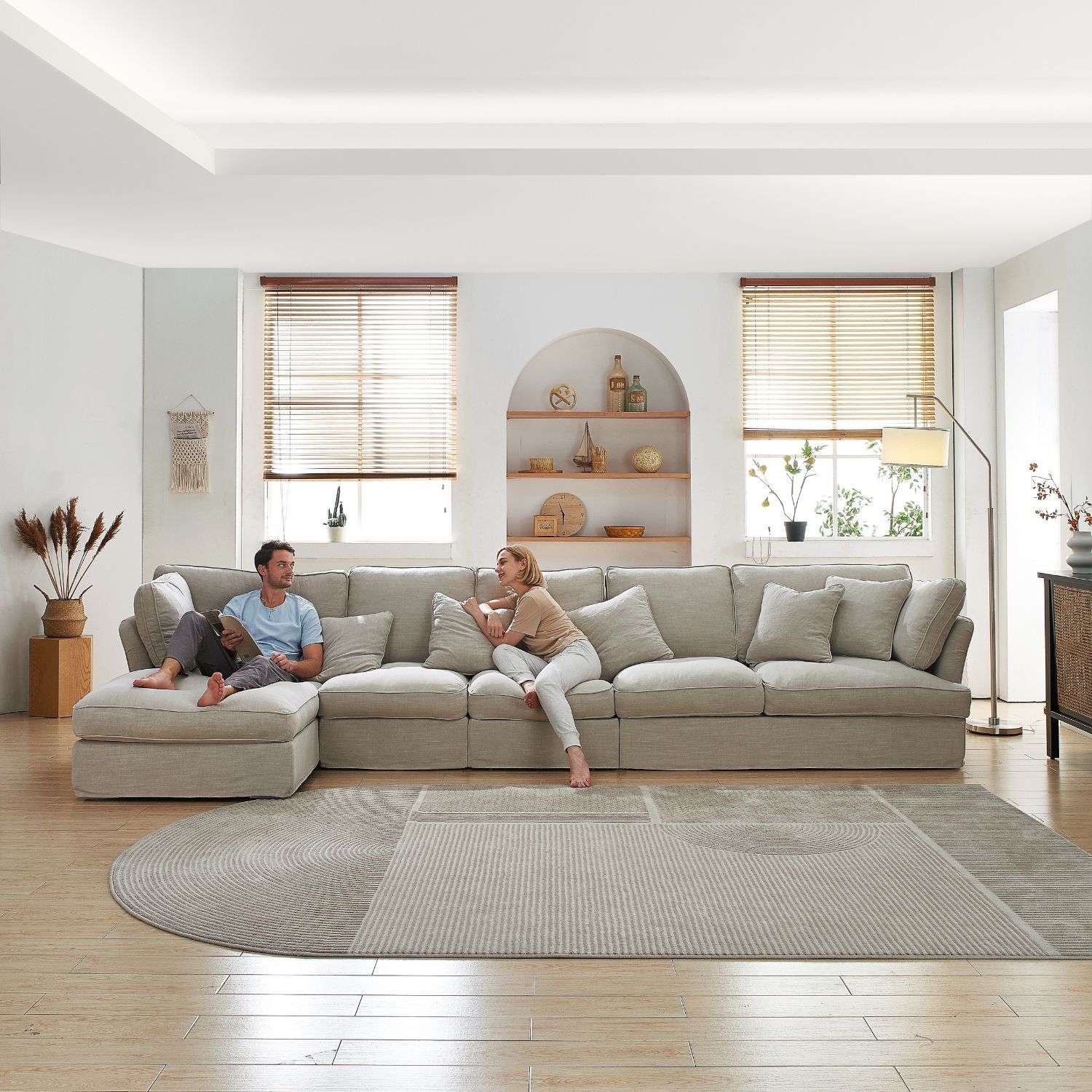 Chubby Sectional Sofa Lemons & Me 162 Inch Sand Linen Facing Left