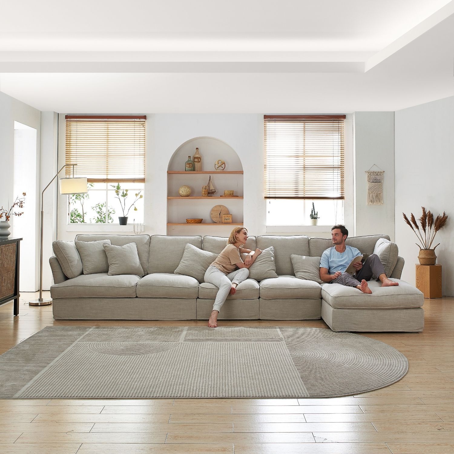 Chubby Sectional Sofa Lemons & Me 162 Inch Sand Linen Facing Right