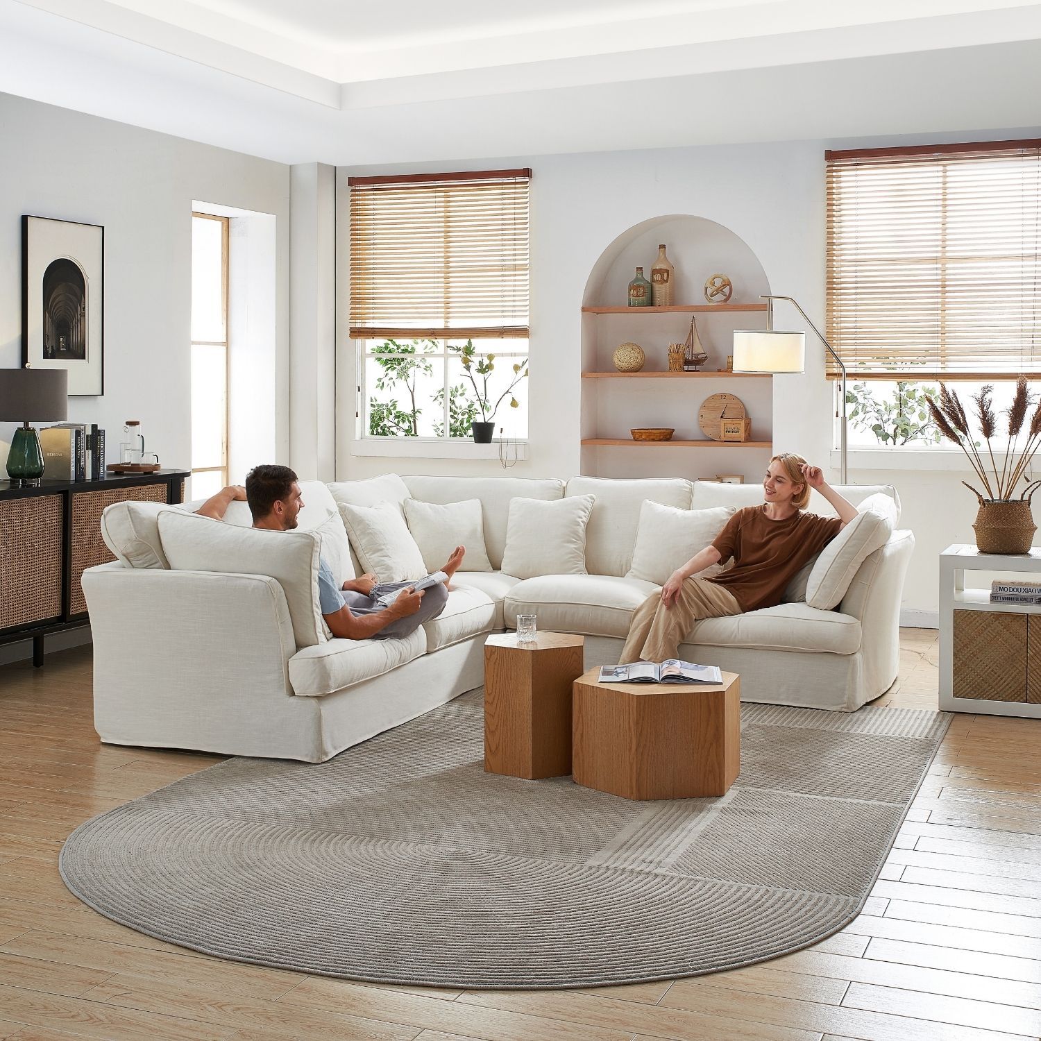 Chubby L Lounge Sofa Lemons & Me White Linen 105 Inch