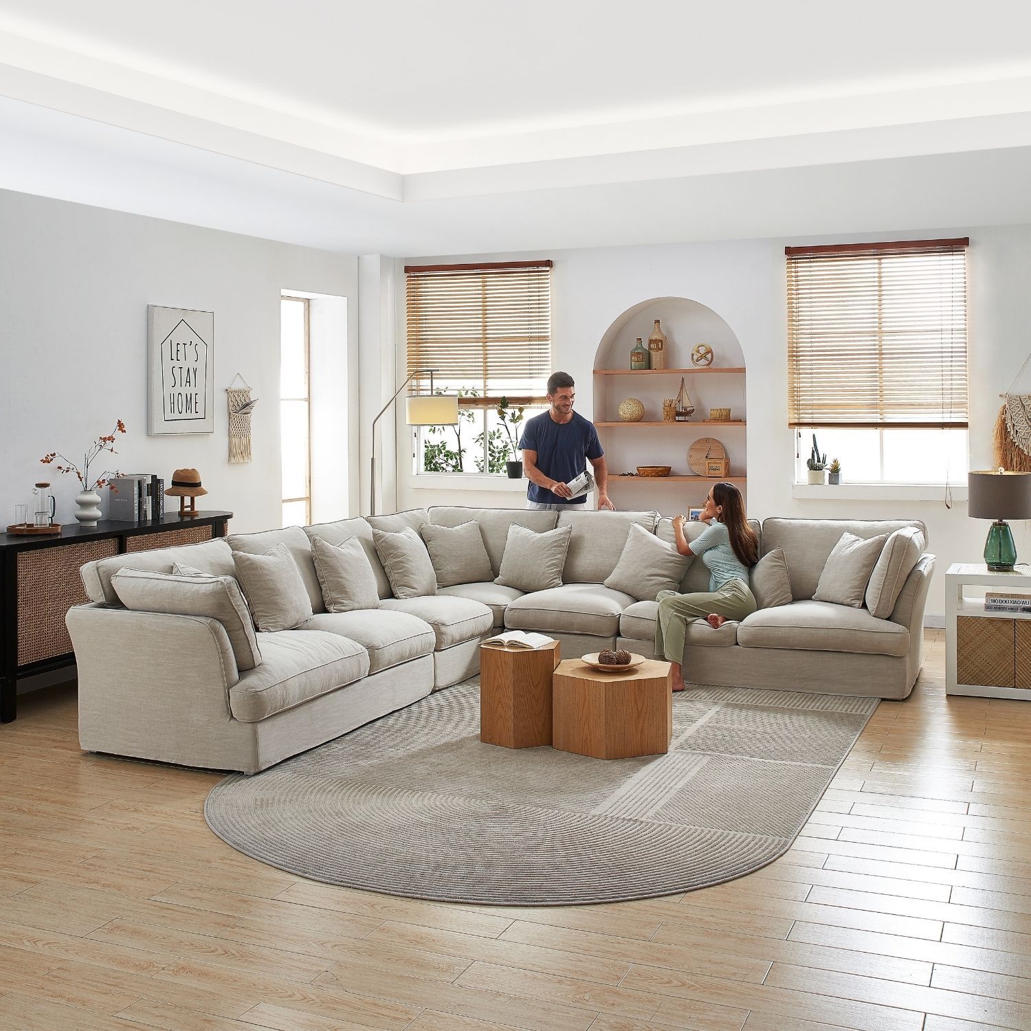 Chubby L Lounge Sofa Lemons & Me Sand Linen 135 Inch