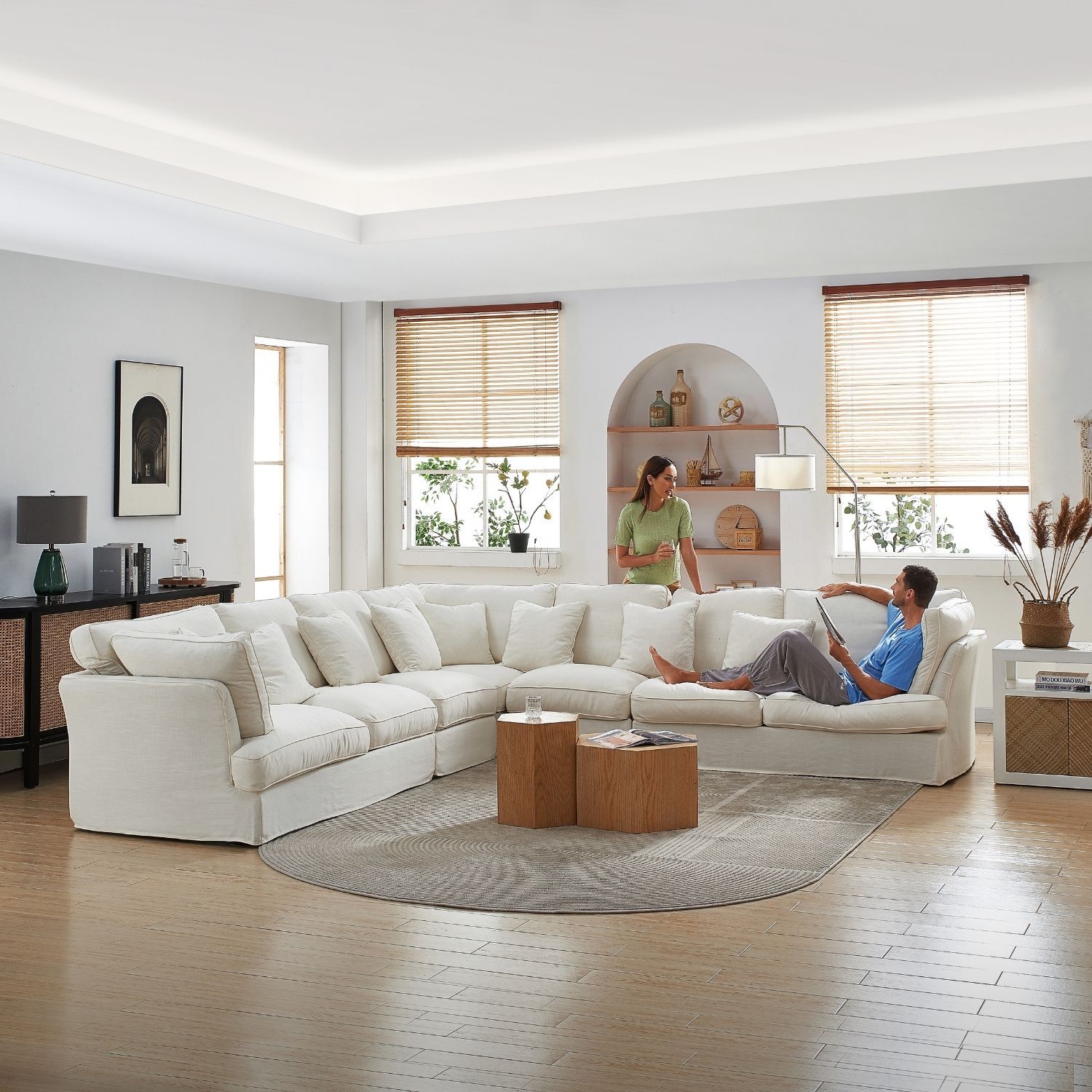 Chubby L Lounge Sofa Lemons & Me White Linen 135 Inch