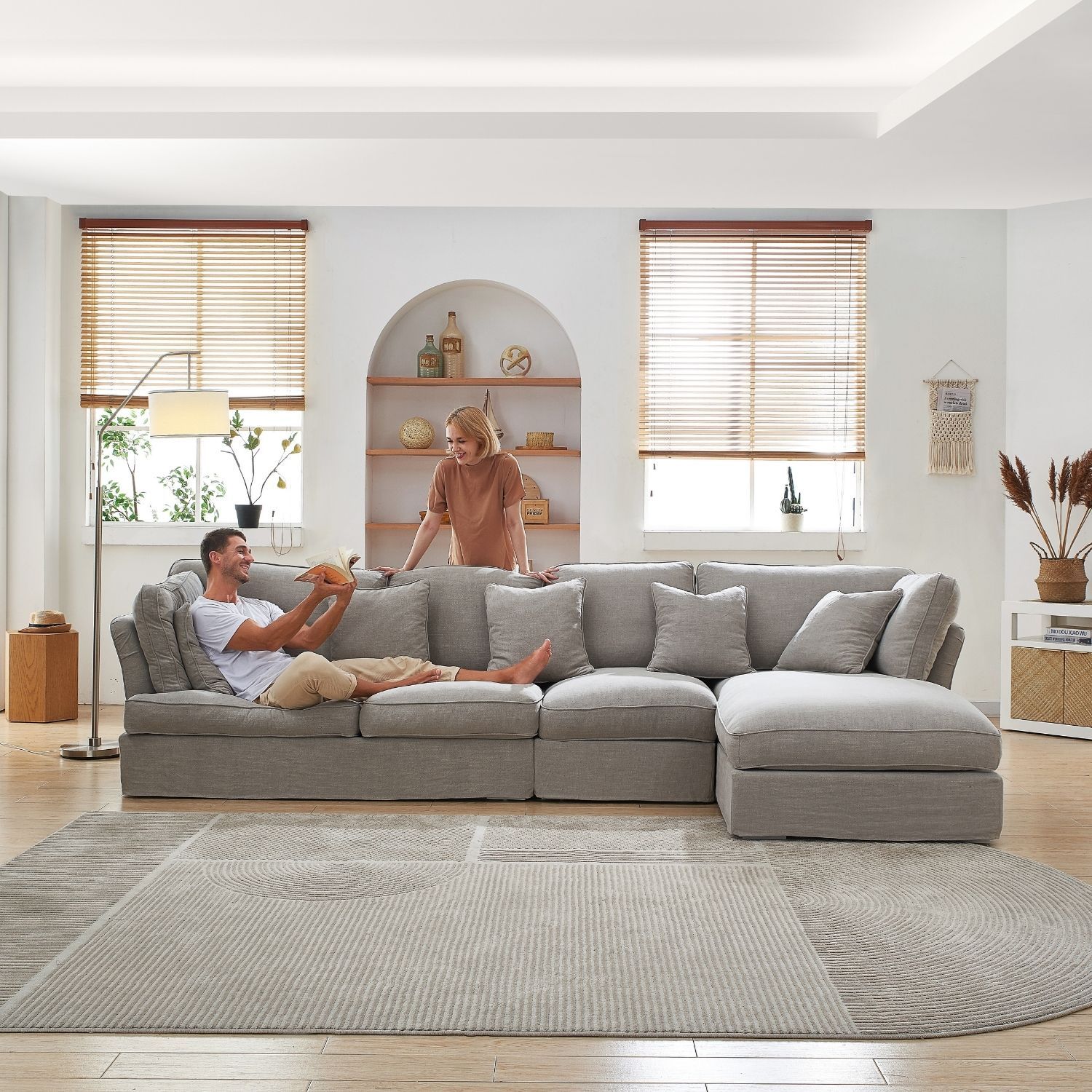 Chubby Sectional Sofa Lemons & Me 135 Inch Grey Linen Facing Right