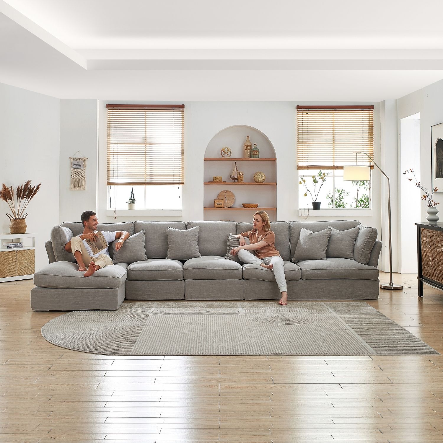Chubby Sectional Sofa Lemons & Me 162 Inch Grey Linen Facing Left