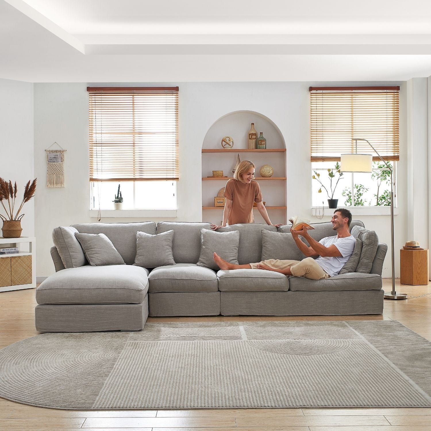 Chubby Sectional Sofa Lemons & Me 135 Inch Grey Linen Facing Left