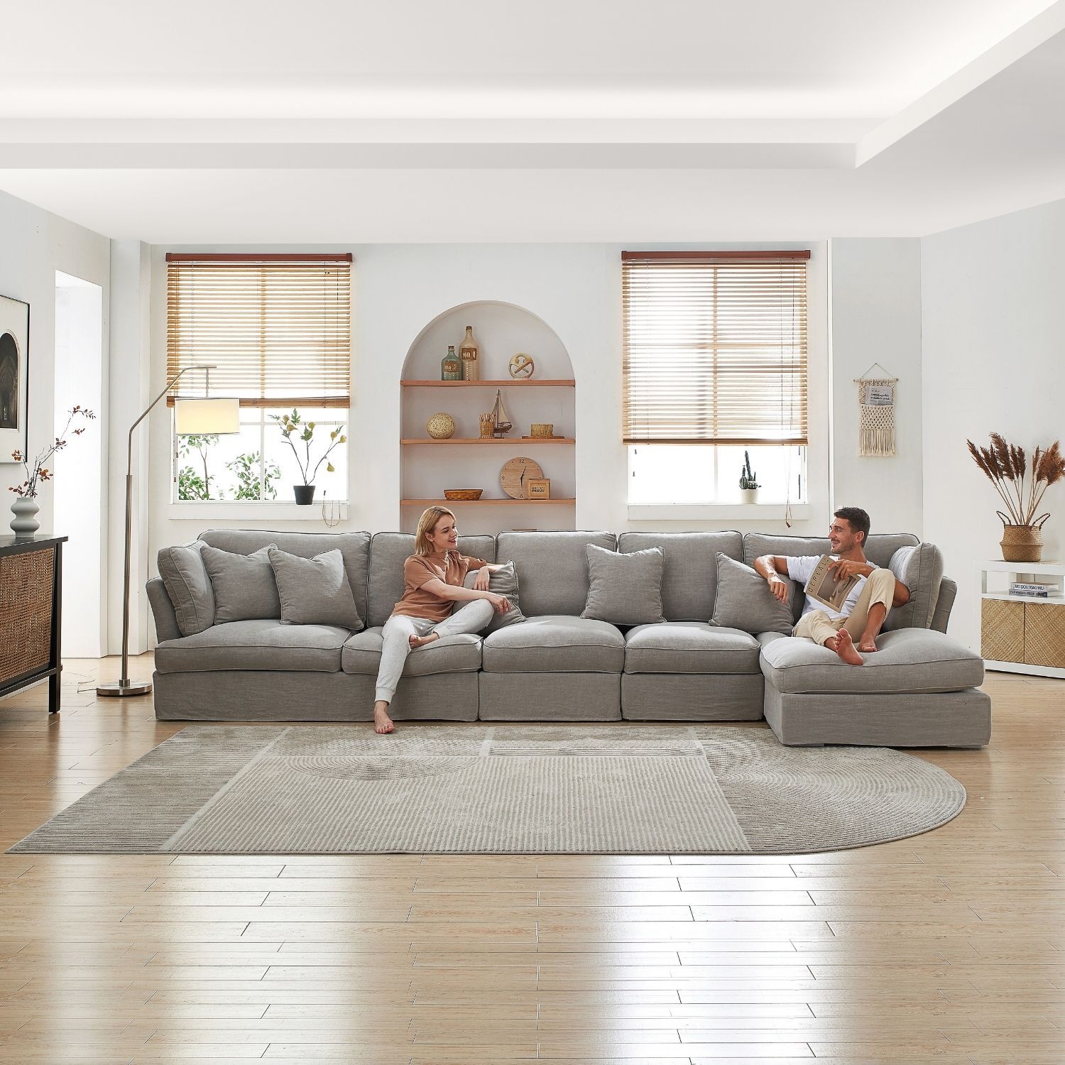 Chubby Sectional Sofa Lemons & Me 162 Inch Grey Linen Facing Right