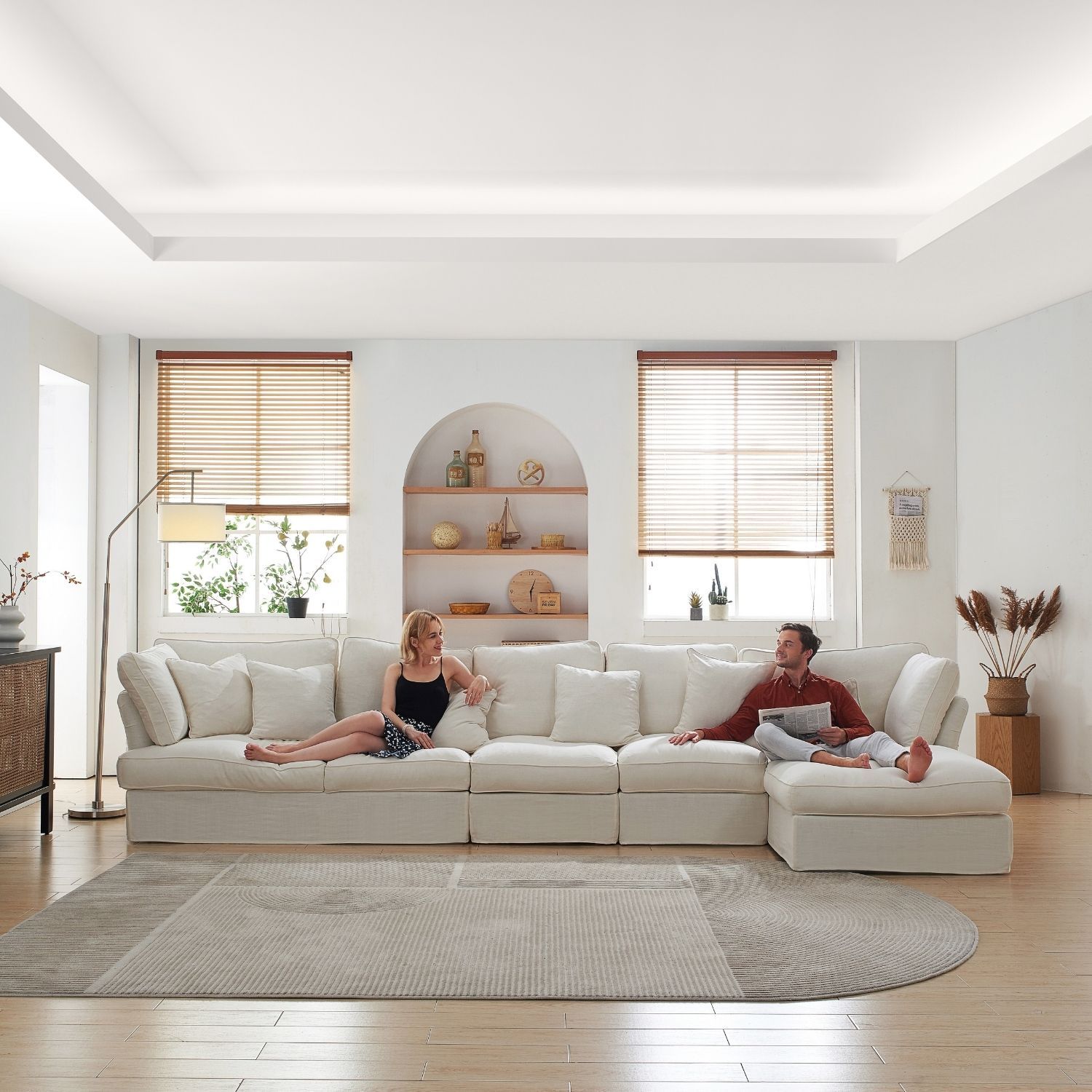 Chubby Sectional Sofa Lemons & Me 162 Inch White Linen Facing Right