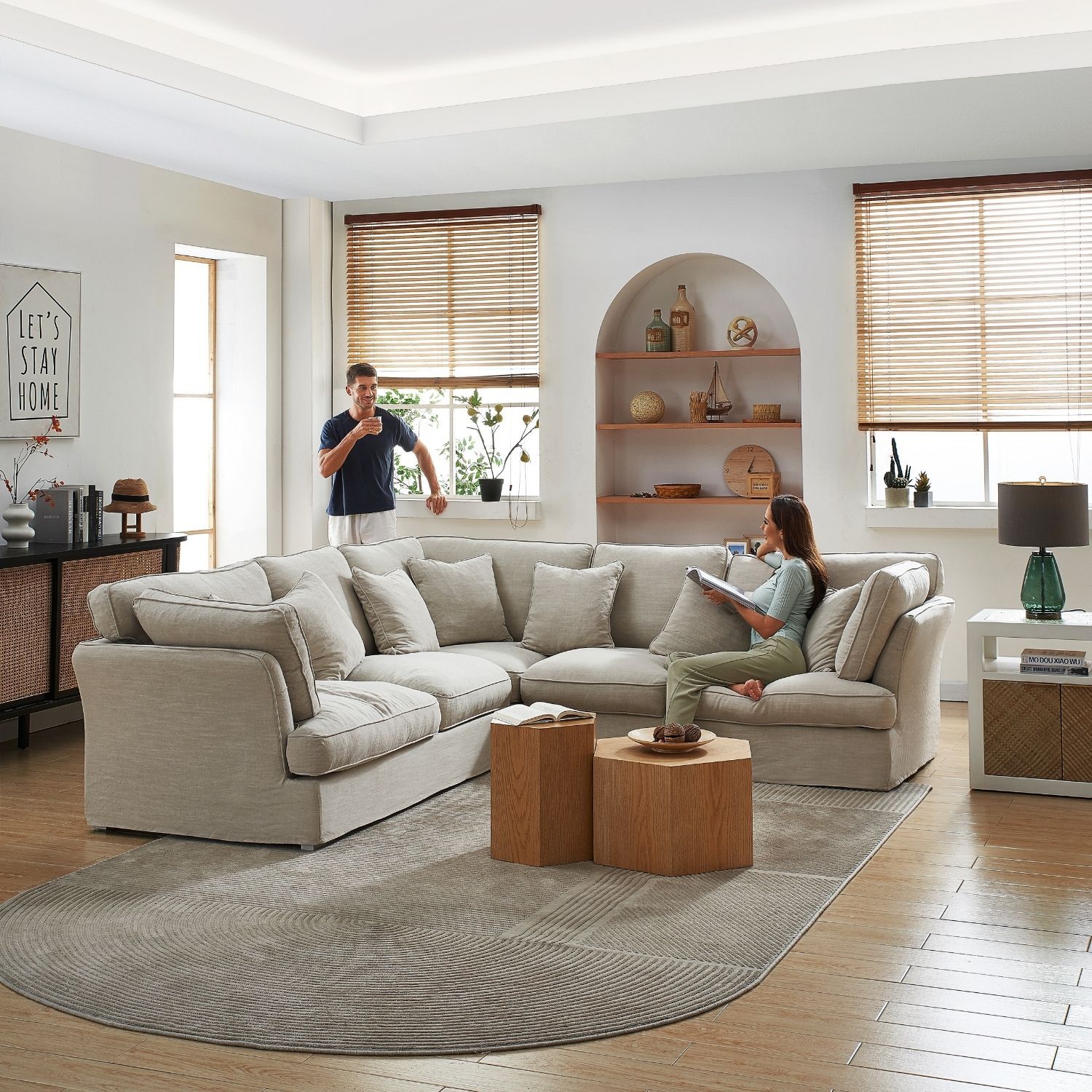 Chubby L Lounge Sofa Lemons & Me Sand Linen 105 Inch