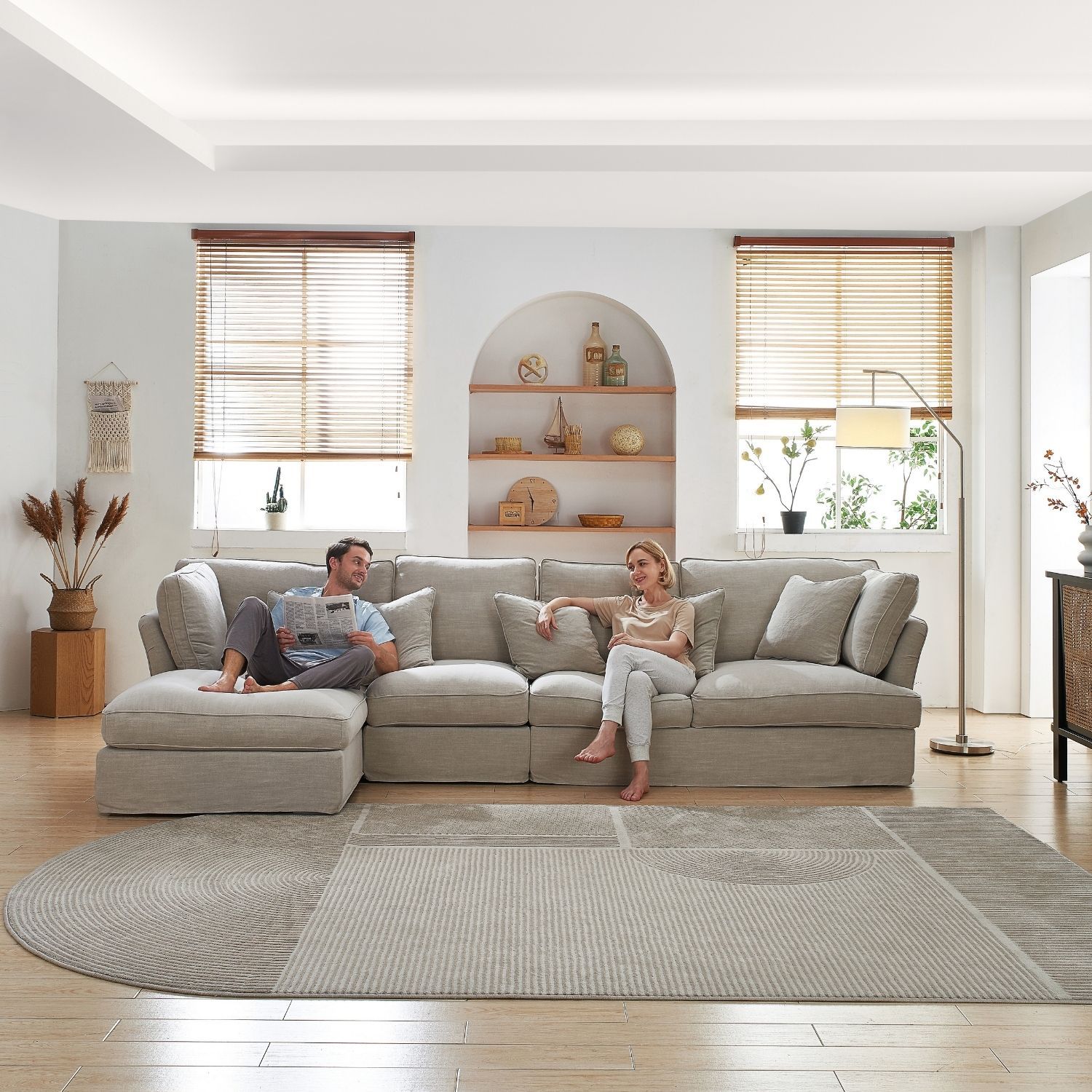 Chubby Sectional Sofa Lemons & Me 135 Inch Sand Linen Facing Left