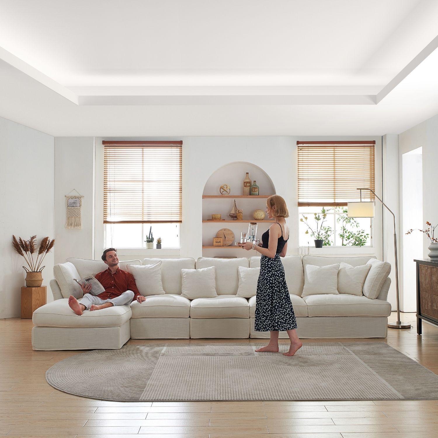 Chubby Sectional Sofa Lemons & Me 162 Inch White Linen Facing Left