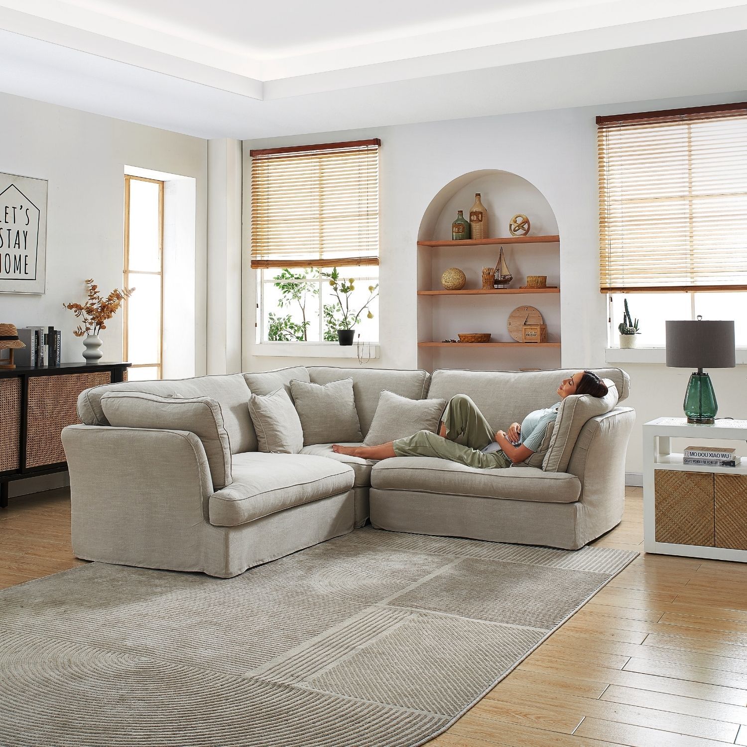 Chubby L Lounge Sofa Lemons & Me Sand Linen 90 Inch